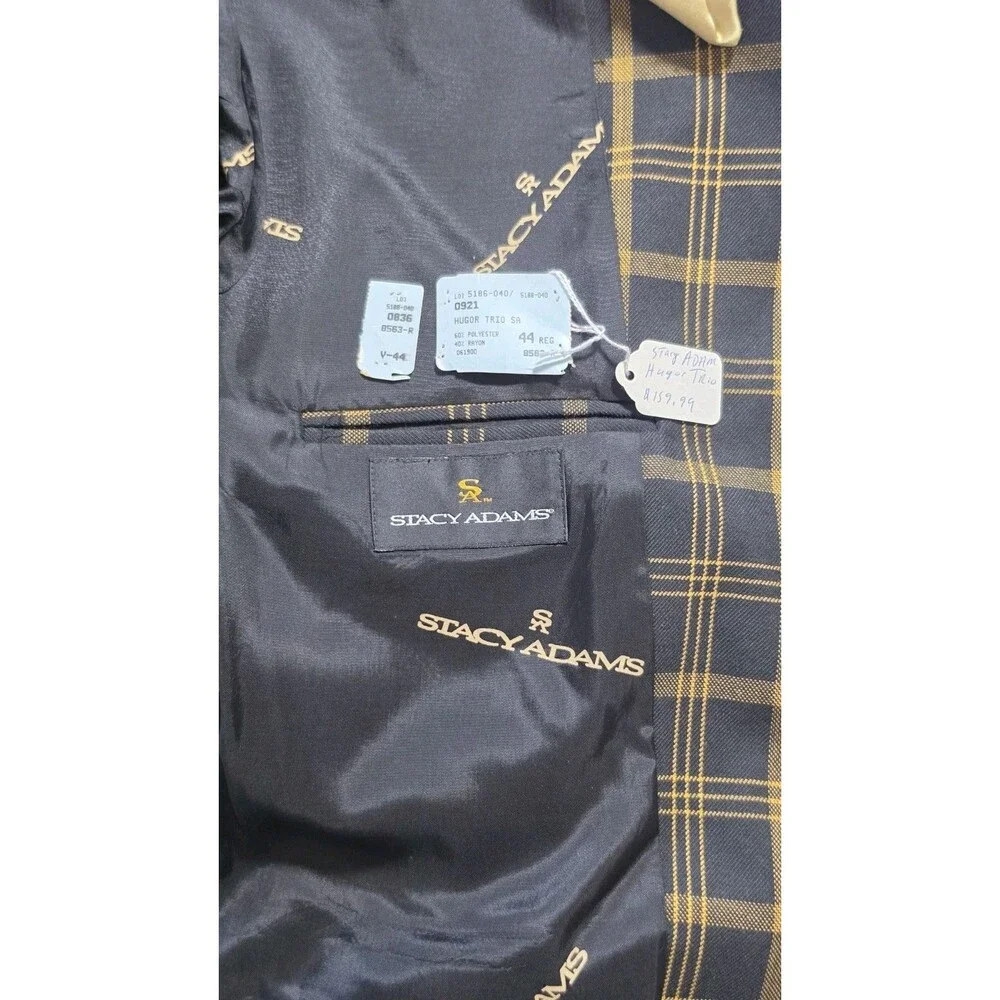 Stacy Adams Hugor Trio SA Plaid Jacket Blazer Men 44R Black Gold 7-Button Zoot